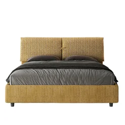 Ityhome Lit coffre capitonné 160x200 Aragona 3 tissu Mados jaune