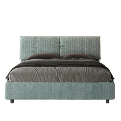 Ityhome Lit coffre capitonné 160x210 Aragona 7 tissu Mados bleu clair