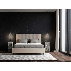 Ityhome Lit coffre capitonné 160x210 Goya simili cuir gris tourterelle Best