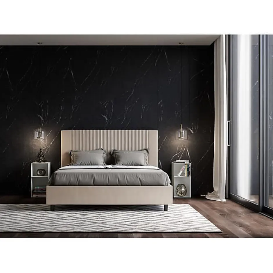 Ityhome Lit coffre capitonné 160x210 Goya simili cuir gris tourterelle Best
