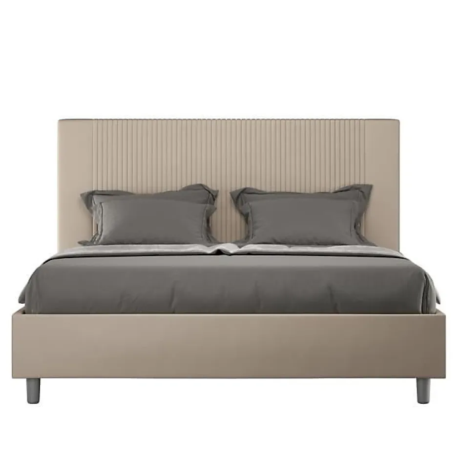 Ityhome Lit coffre capitonné 160x210 Goya simili cuir gris tourterelle Best