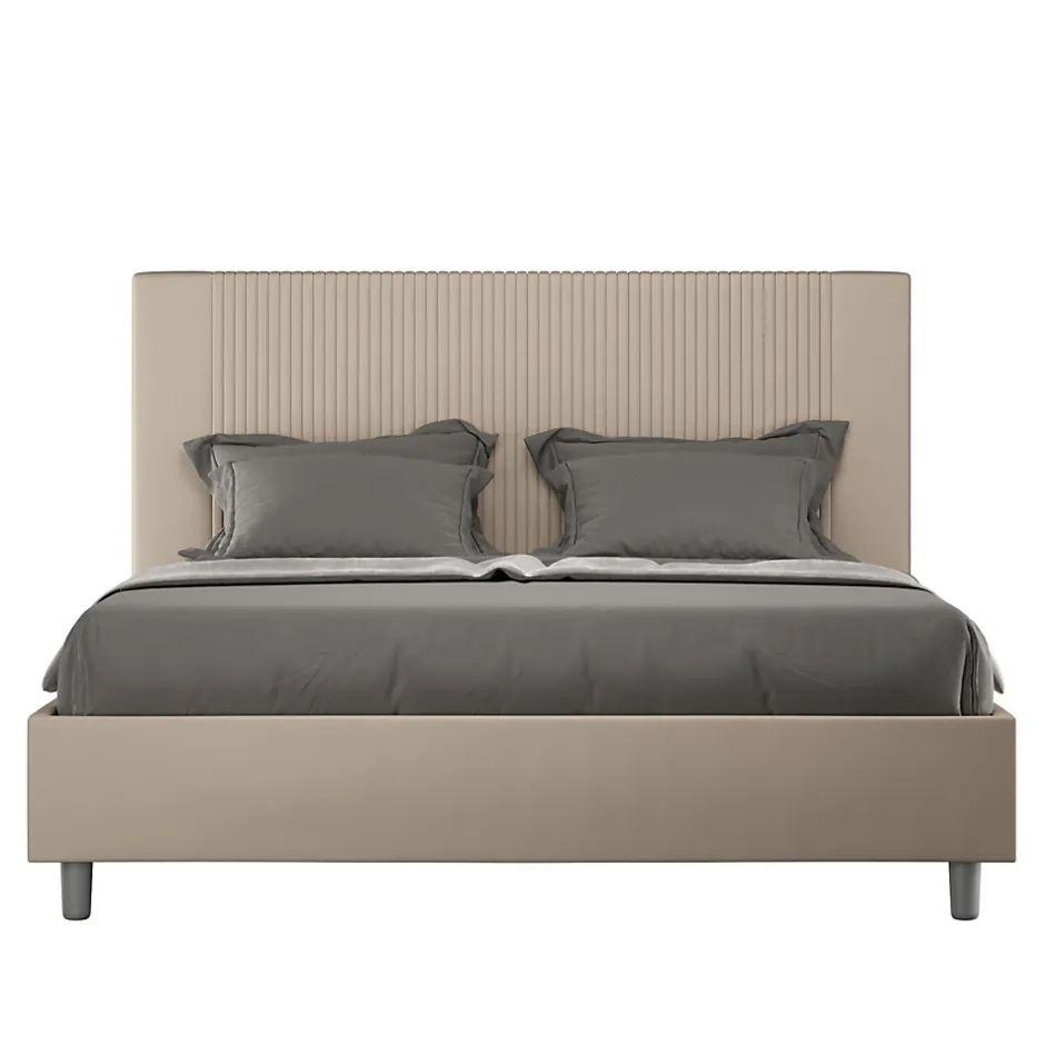 Ityhome Lit coffre capitonné 160x210 Goya simili cuir gris tourterelle Best