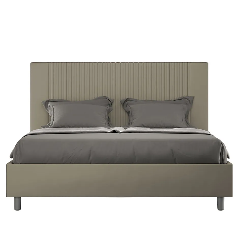 Ityhome Lit coffre capitonné 160x200 Goya cappuccino simili cuir