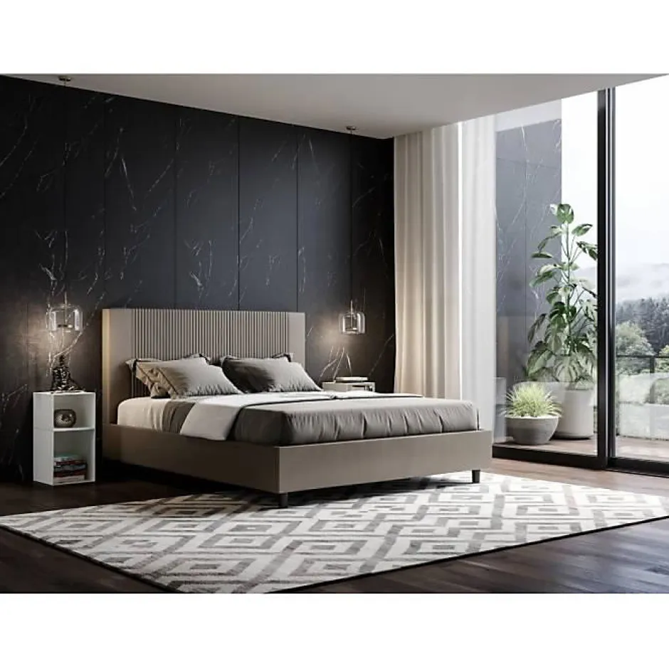 Ityhome Lit coffre capitonné 160x200 Goya cappuccino simili cuir