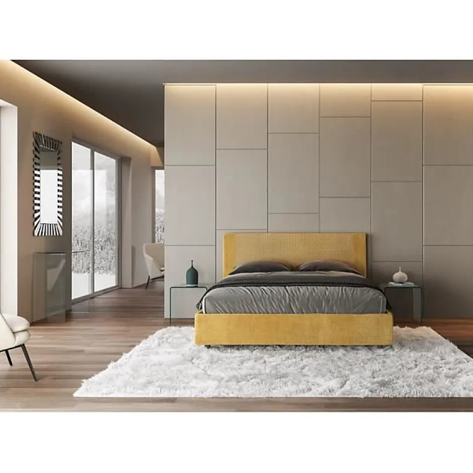 Ityhome Lit coffre capitonné 160x200 Labirinto 06 tissu Rosal jaune Clearance