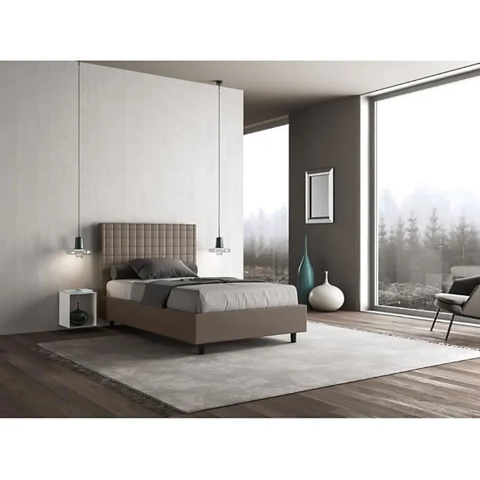Ityhome Lit coffre capitonné 120x200 Sunny simili cuir cappuccino Discount