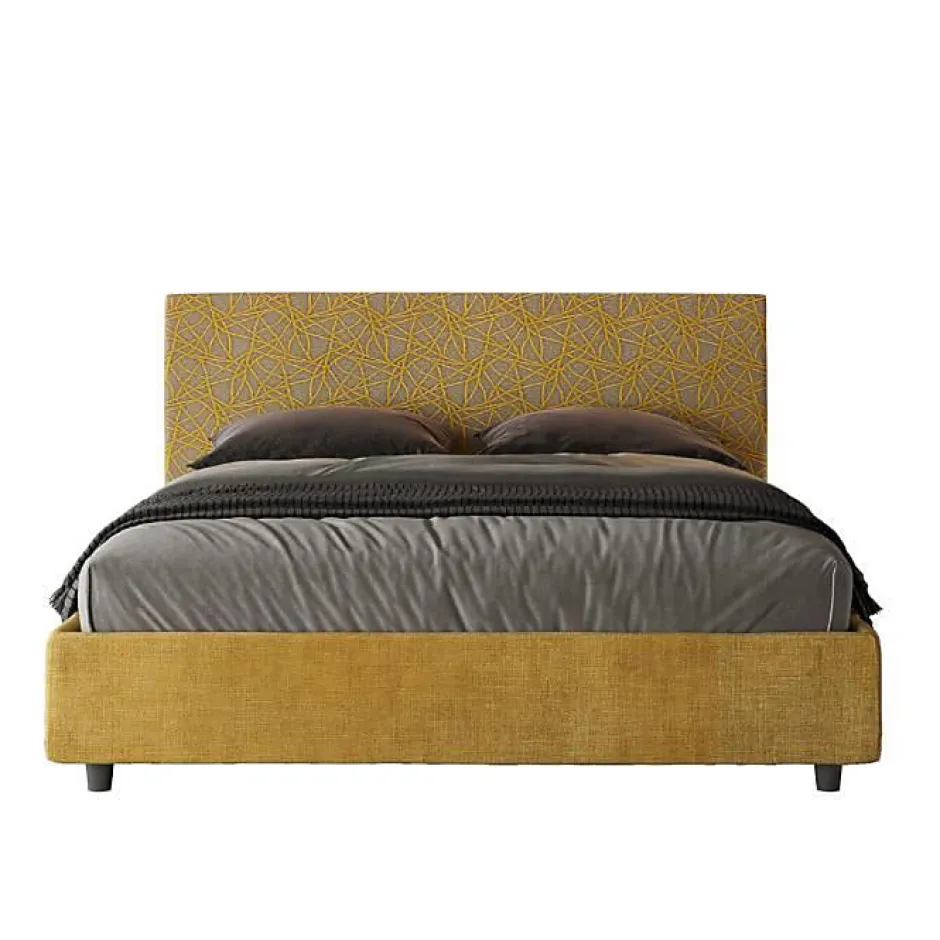Ityhome Lit coffre capitonné 160x200 tissu Era 06 jaune Arla Sale