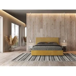 Ityhome Lit coffre capitonné 160x200 tissu Era 06 jaune Arla Sale