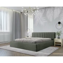 Meublorama Lit coffre CERVIN Velours doux Sauge Nocturne 180x200 cm Sommier relevable Design élégant Outlet
