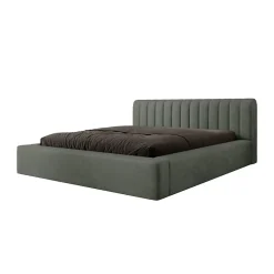 Meublorama Lit coffre CERVIN Velours doux Sauge Nocturne 180x200 cm Sommier relevable Design élégant Outlet