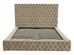 Vente-unique Lit coffre chesterfield 160 x 200 cm - Velours - Taupe + Matelas - DULENI Clearance