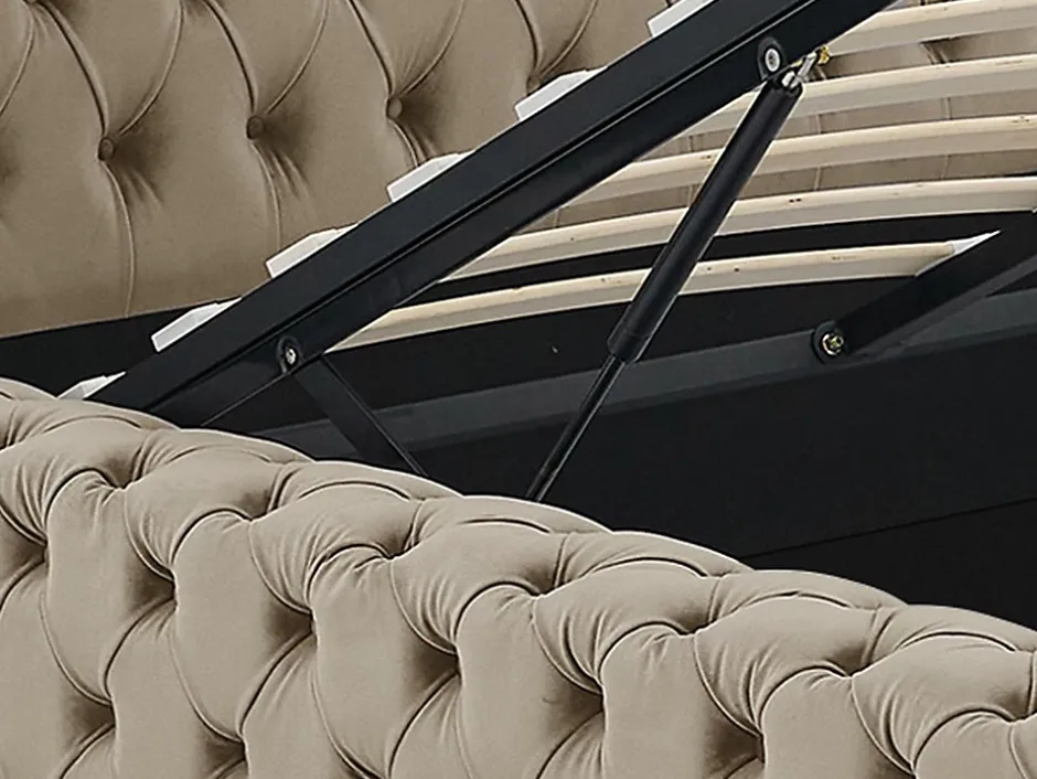 Vente-unique Lit coffre chesterfield 160 x 200 cm - Velours - Taupe + Matelas - DULENI Clearance