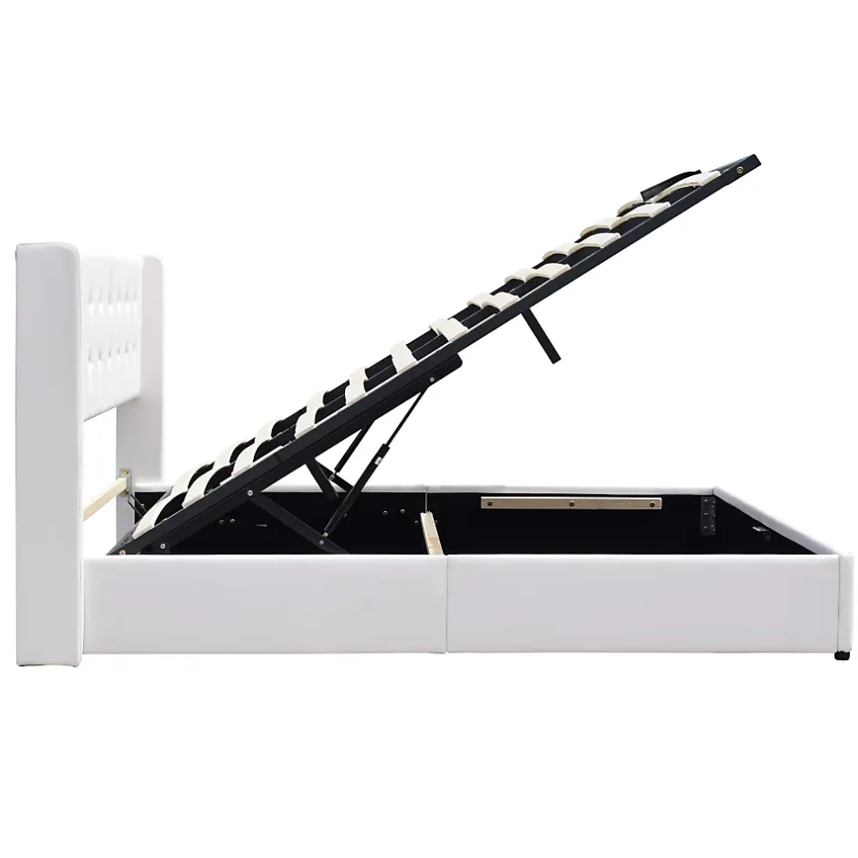 Nuits D'Or Lit coffre dehoussable blanc 120x190 cm - avec tete de lit capitonnee - 12 lattes - - entretien facile - lit de rangement Outlet