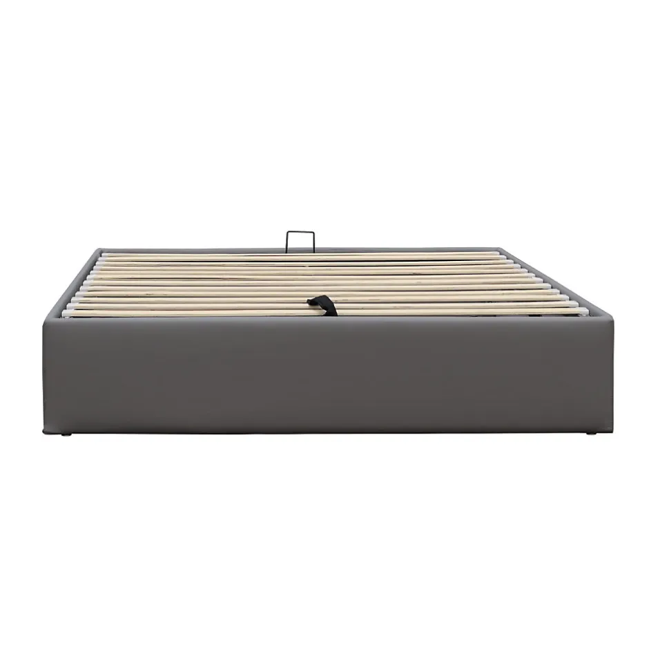 King Of Dreams Lit coffre dehoussable 140x190 cm gris avec pieds - 12 lattes - montage rapide et facile - design moderne -