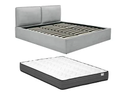 Vente-unique Lit coffre déhoussable 180 x 200 cm - Tissu - Gris clair + Matelas - TENESE Sale