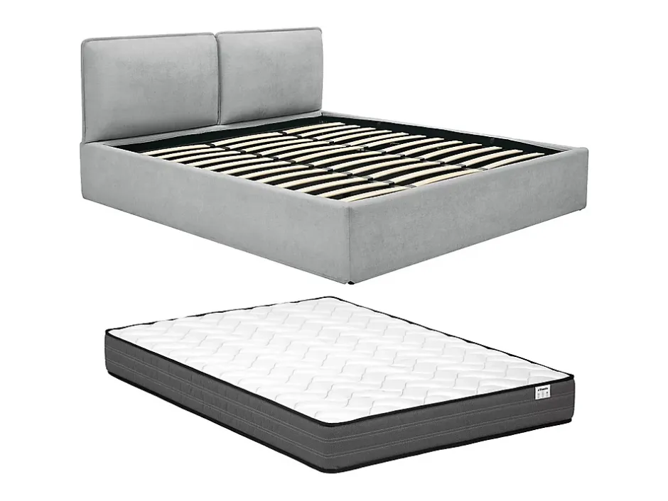 Vente-unique Lit coffre déhoussable 180 x 200 cm - Tissu - Gris clair + Matelas - TENESE Sale