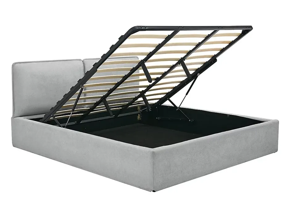 Vente-unique Lit coffre déhoussable 180 x 200 cm - Tissu - Gris clair + Matelas - TENESE Sale