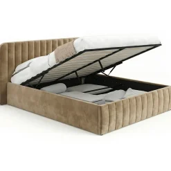 IDMarket Lit coffre double ALBA avec tête de lit et sommier 140 x 190 cm velours taupe