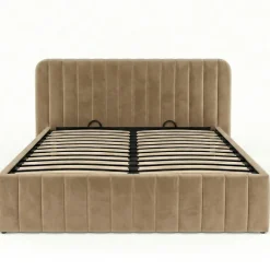 IDMarket Lit coffre double ALBA avec tête de lit et sommier 140 x 190 cm velours taupe