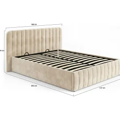 IDMarket Lit coffre double ALBA avec tête de lit et sommier 140 x 190 cm velours beige