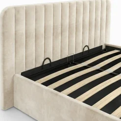 IDMarket Lit coffre double ALBA avec tête de lit et sommier 140 x 190 cm velours beige
