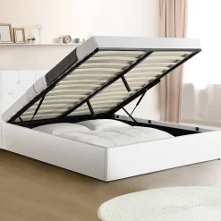 IDMarket Lit coffre double AUSTIN avec tête de lit et sommier 140 x 190 cm PVC blanc