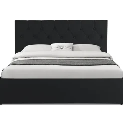 IDMarket Lit coffre double AUSTIN avec tête de lit et sommier 160 x 200 cm PVC noir Discount