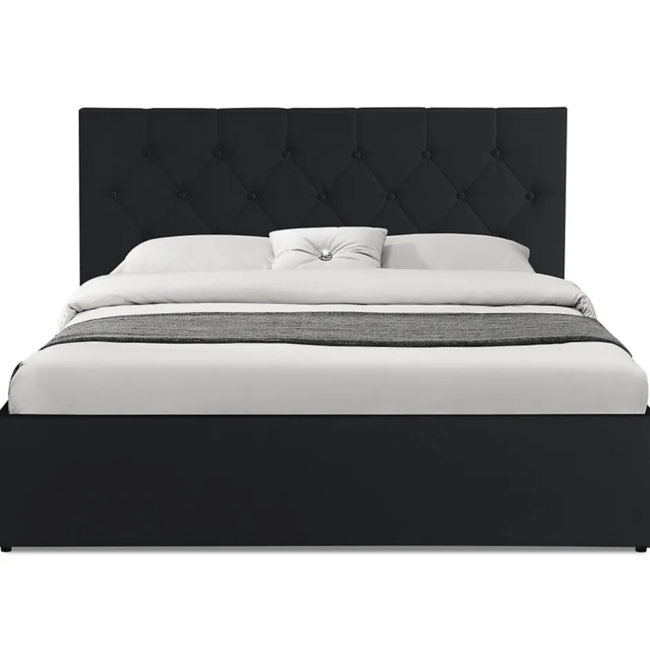 IDMarket Lit coffre double AUSTIN avec tête de lit et sommier 160 x 200 cm PVC noir Discount