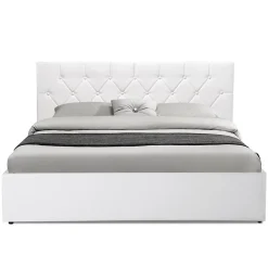 IDMarket Lit coffre double AUSTIN avec tête de lit et sommier 160 x 200 cm PVC blanc Online
