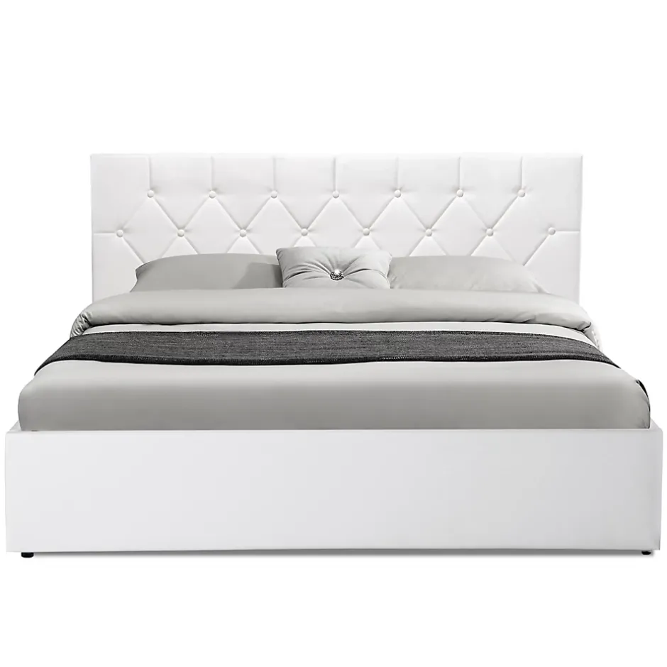 IDMarket Lit coffre double AUSTIN avec tête de lit et sommier 160 x 200 cm PVC blanc Online