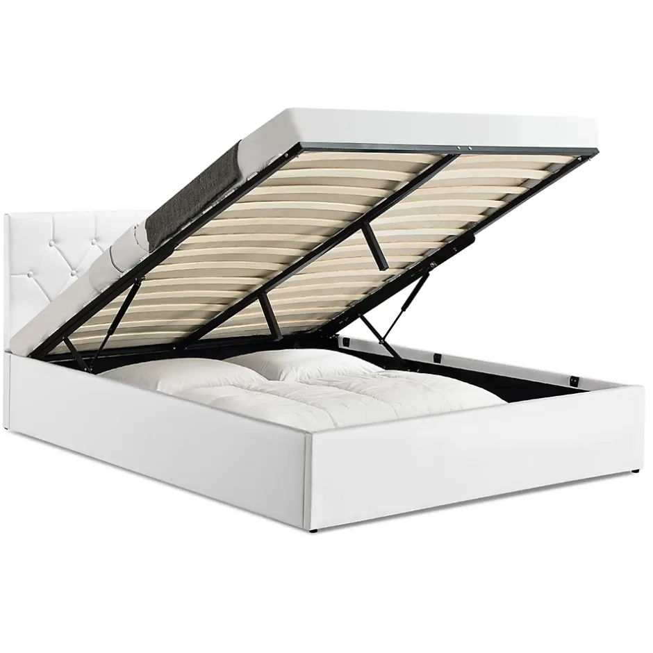 IDMarket Lit coffre double AUSTIN avec tête de lit et sommier 160 x 200 cm PVC blanc Online