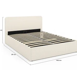 IDMarket Lit coffre double BRADFORD avec tête de lit et sommier 140 x 190 cm tissu bouclette