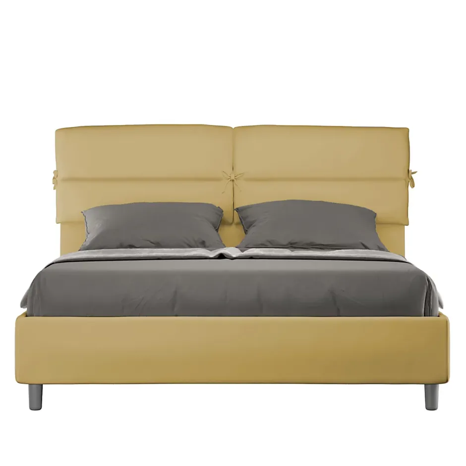 Ityhome Lit coffre double capitonné 160x200 en microfibre ocre Nandy Clearance
