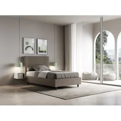 Ityhome Lit coffre double capitonné 160x200 en microfibre ocre Nandy Clearance