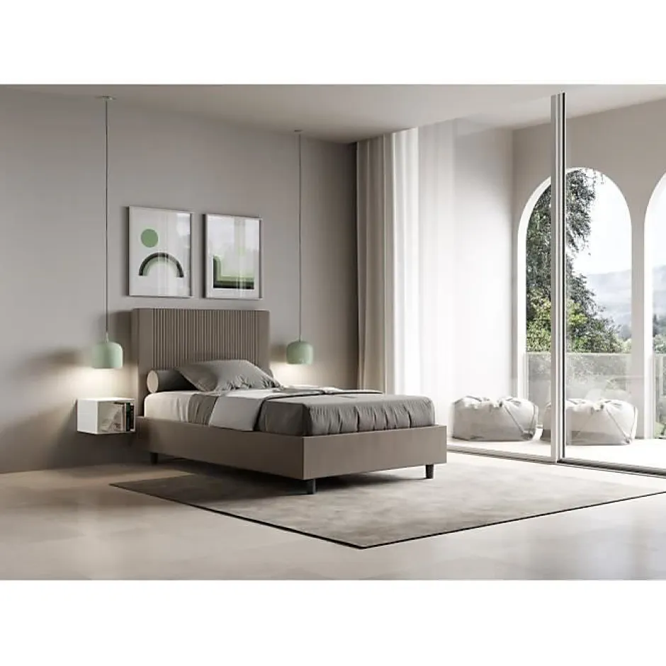 Ityhome Lit coffre double capitonné 160x200 en microfibre ocre Nandy Clearance