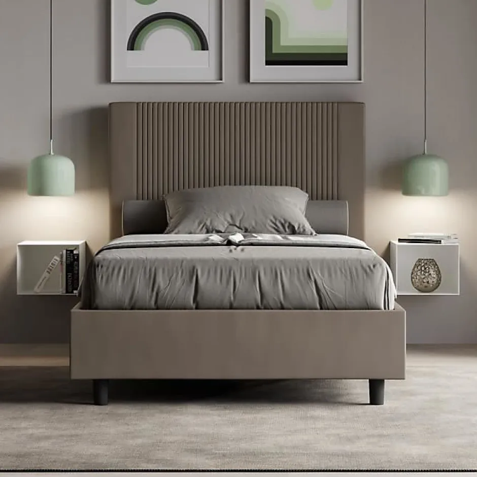 Ityhome Lit coffre double capitonné 160x200 en microfibre ocre Nandy Clearance