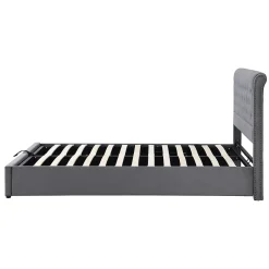 Okwish Lit Coffre Double Capitonné 180x200 cm, Vérin Hydraulique et Grand Espace de Rangement, Sommier Relevable - Gris, Sans Matelas Online
