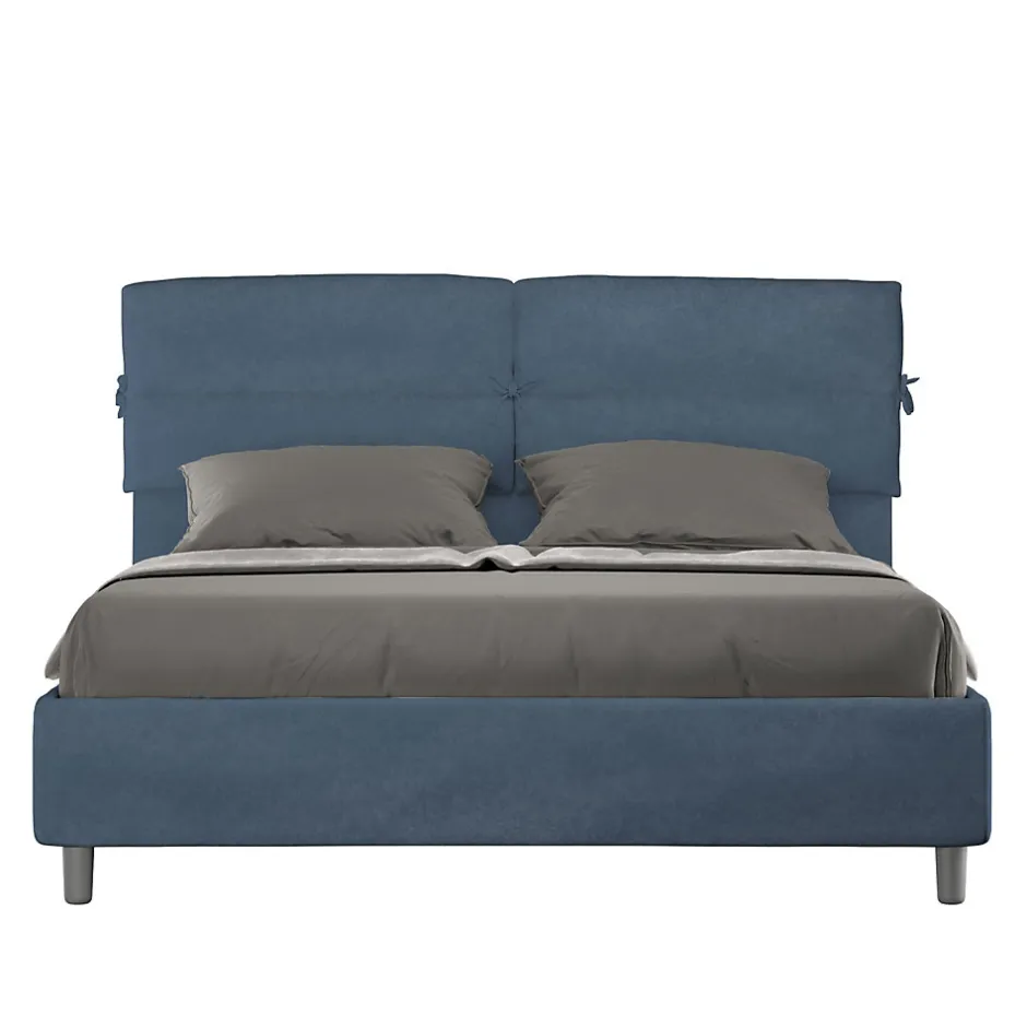 Ityhome Lit coffre double capitonné 160x200 Nandy microfibre bleu