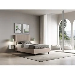 Ityhome Lit coffre double capitonné 160x200 Nandy microfibre bleu