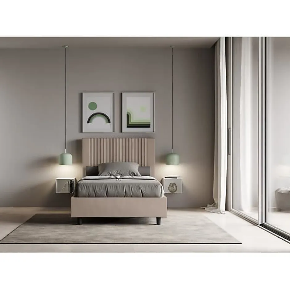 Ityhome Lit coffre double capitonné 160x200 Nandy microfibre bleu