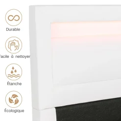 Okwish Lit Coffre Double Capitonnée 140x190 cm , avec LED, Éclairage Réglable, Rangement Sous Le Lit, PU et Bois Blanc, Sans Matelas Discount
