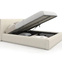 IDMarket Lit coffre double JADE avec sommier 140 x 190 cm velours côtelé beige