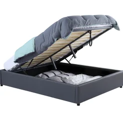 IDMarket Lit coffre double MIAMI avec sommier 140 x 190 cm PVC gris