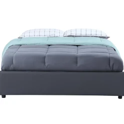 IDMarket Lit coffre double MIAMI avec sommier 140 x 190 cm PVC gris