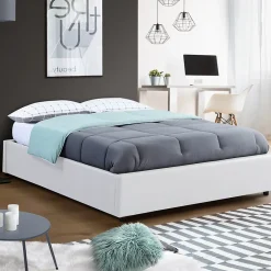 IDMarket Lit coffre double MIAMI avec sommier 160 x 200 cm PVC blanc Sale