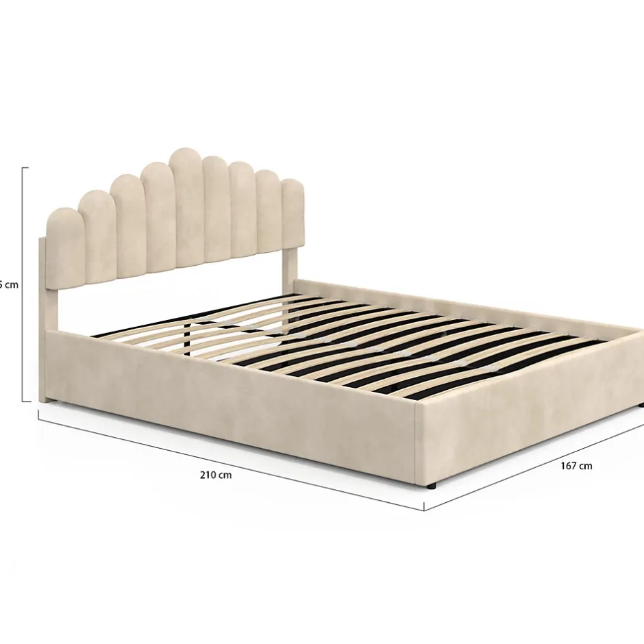 IDMarket Lit coffre double NOELIE avec tête de lit et sommier 160 x 200 cm velours beige Discount