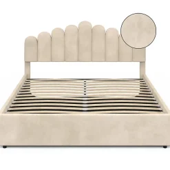 IDMarket Lit coffre double NOELIE avec tête de lit et sommier 160 x 200 cm velours beige Discount