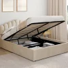 IDMarket Lit coffre double NOELIE avec tête de lit et sommier 140 x 190 cm velours beige
