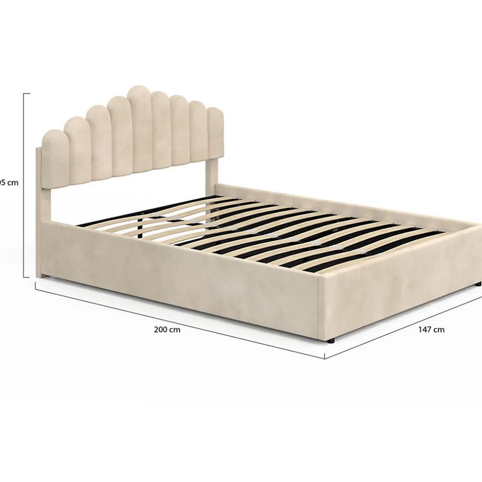 IDMarket Lit coffre double NOELIE avec tête de lit et sommier 140 x 190 cm velours beige
