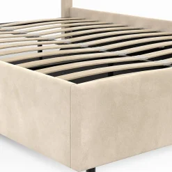 IDMarket Lit coffre double NOELIE avec tête de lit et sommier 140 x 190 cm velours beige